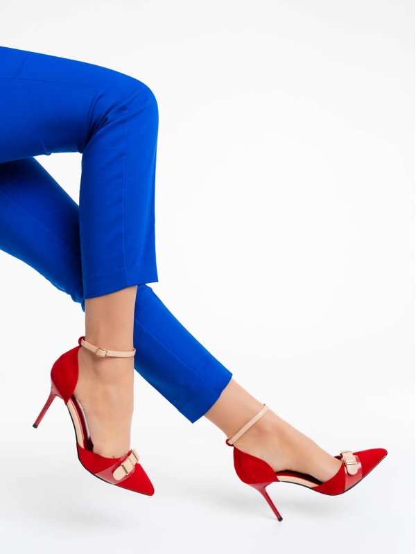 Teiana piros női magassarkú cipő textil anyagból, 4 - Kalapod.hu