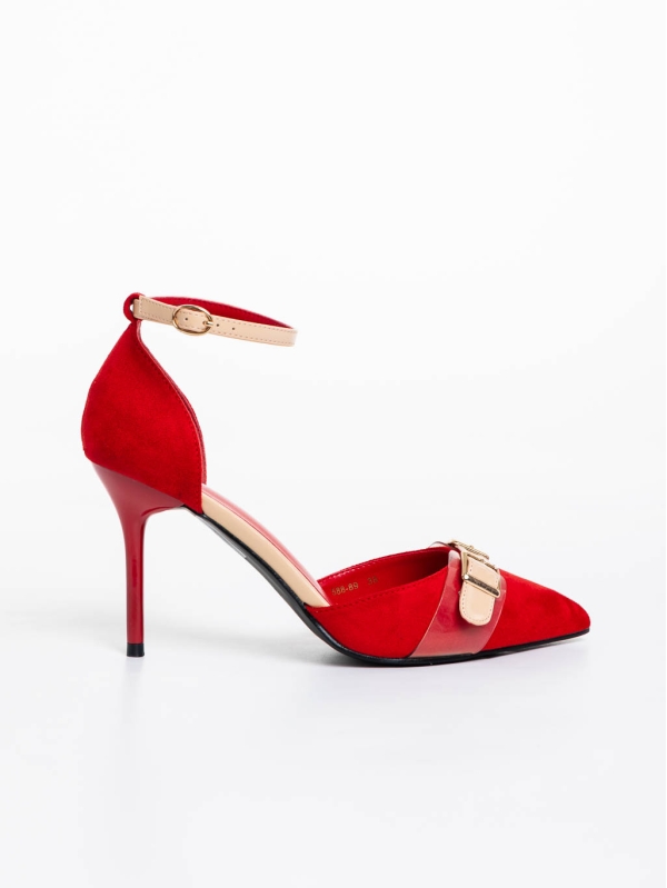Teiana piros női magassarkú cipő textil anyagból, 5 - Kalapod.hu