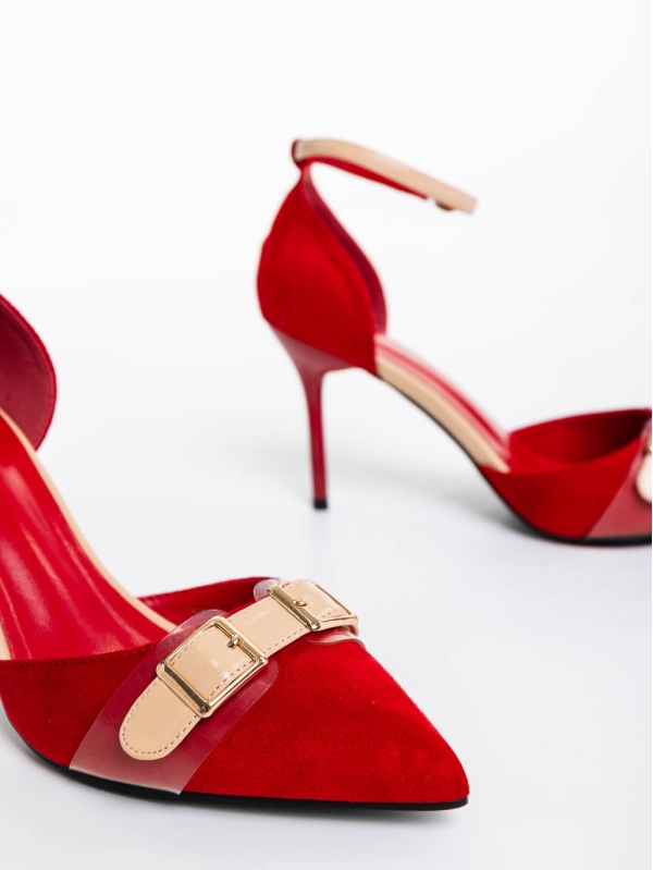 Teiana piros női magassarkú cipő textil anyagból, 6 - Kalapod.hu