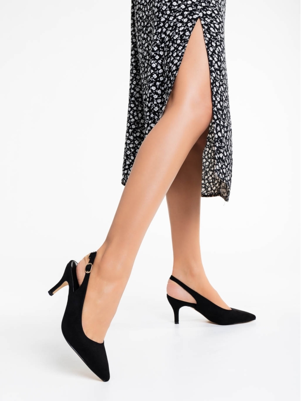 Opaline fekete női magassarkú cipő textil anyagból, 2 - Kalapod.hu