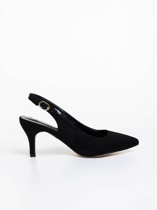 Opaline fekete női magassarkú cipő textil anyagból, 5 - Kalapod.hu