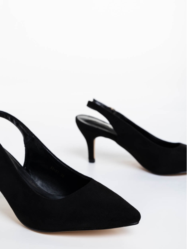Opaline fekete női magassarkú cipő textil anyagból, 6 - Kalapod.hu