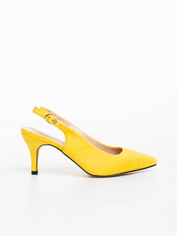 Opaline sárga női magassarkú cipő textil anyagból, 5 - Kalapod.hu