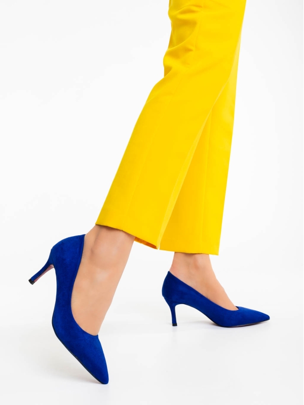 Taneshia kék  női magassarkú cipő textil anyagból, 2 - Kalapod.hu