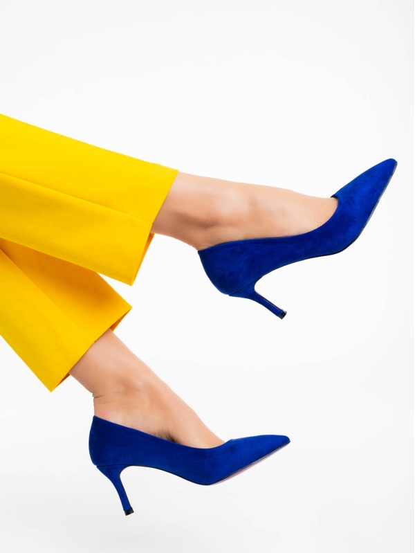 Taneshia kék  női magassarkú cipő textil anyagból, 3 - Kalapod.hu