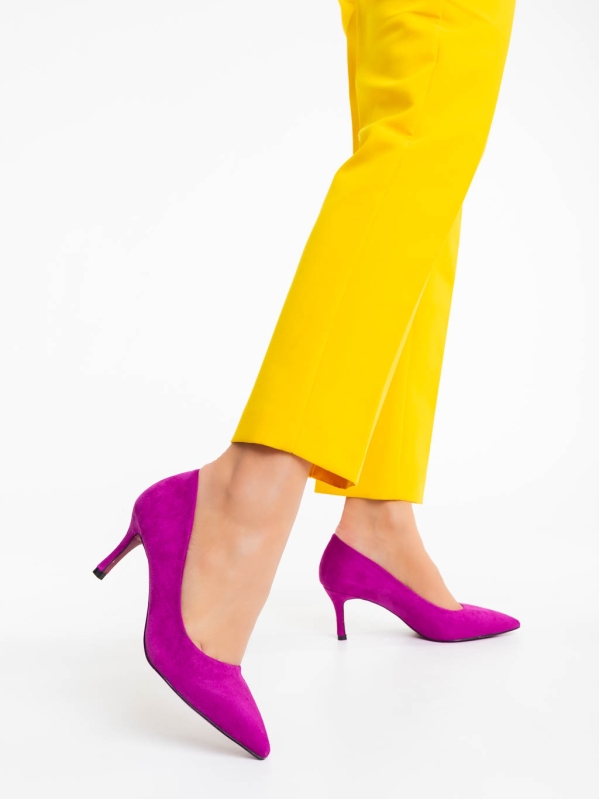 Taneshia lila  női magassarkú cipő textil anyagból, 2 - Kalapod.hu