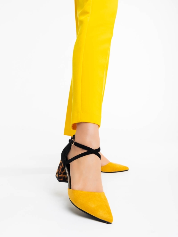 Sisley sárga női magassarkú cipő textil anyagból, 2 - Kalapod.hu