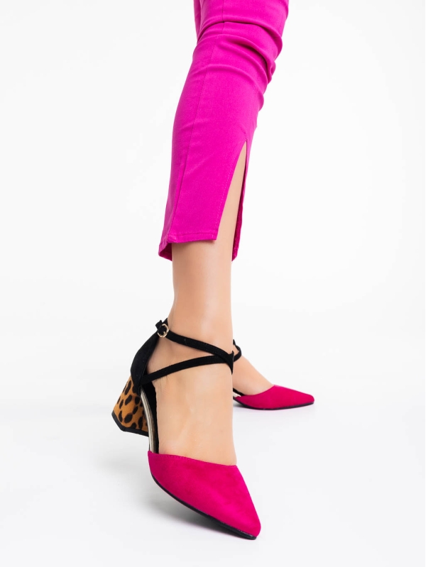 Sisley fukszia női magassarkú cipő textil anyagból, 2 - Kalapod.hu