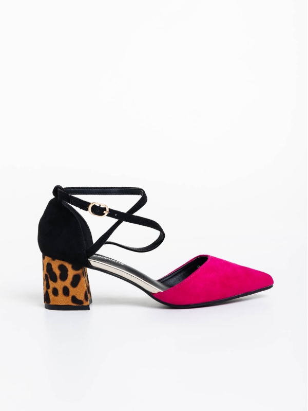 Sisley fukszia női magassarkú cipő textil anyagból, 5 - Kalapod.hu