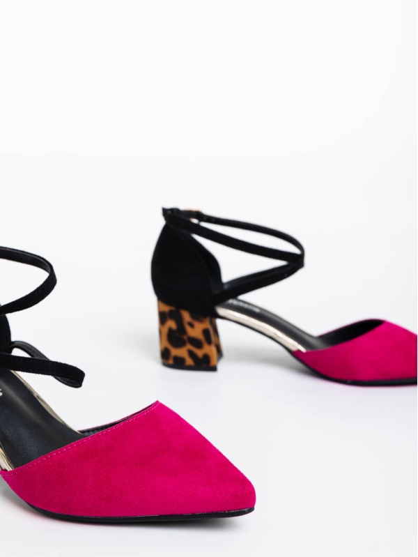Sisley fukszia női magassarkú cipő textil anyagból, 6 - Kalapod.hu