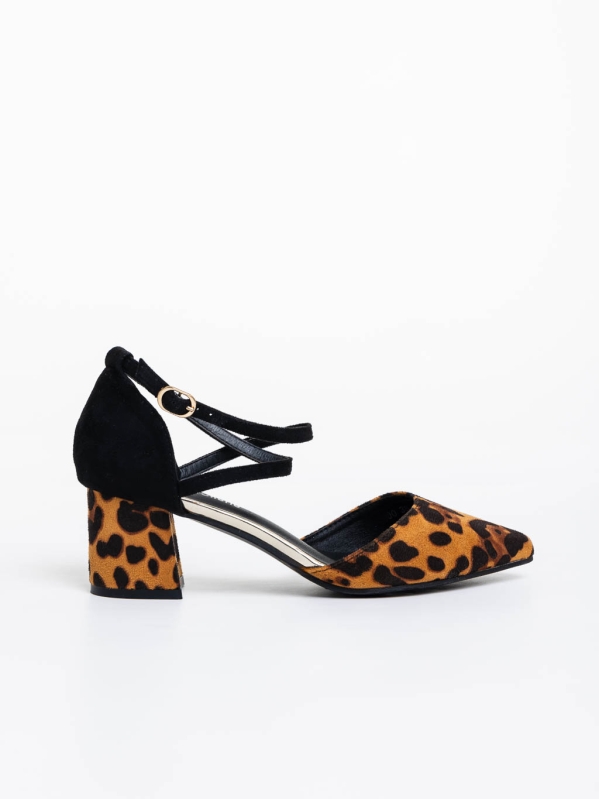 Sisley leopárd mintás női magassarkú cipő textil anyagból, 5 - Kalapod.hu