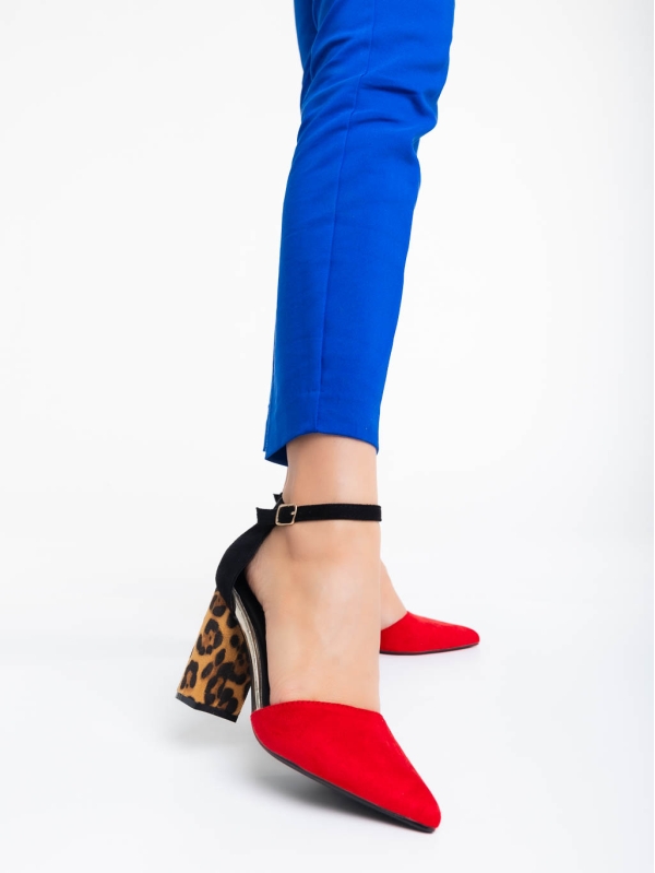 Sonay piros női magassarkú cipő textil anyagból, 2 - Kalapod.hu