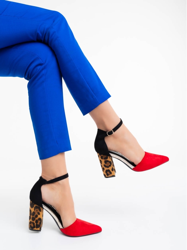 Sonay piros női magassarkú cipő textil anyagból, 4 - Kalapod.hu