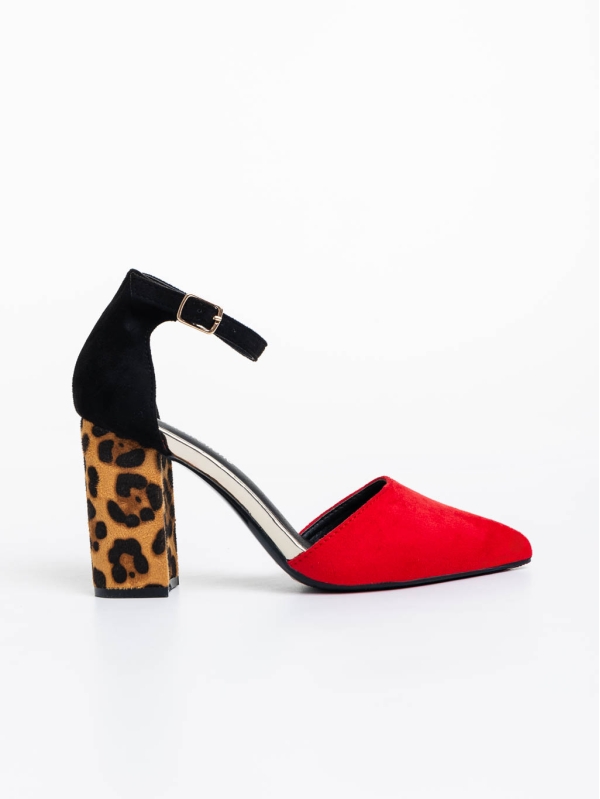 Sonay piros női magassarkú cipő textil anyagból, 5 - Kalapod.hu