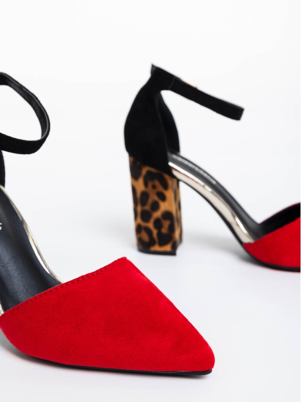 Sonay piros női magassarkú cipő textil anyagból, 6 - Kalapod.hu