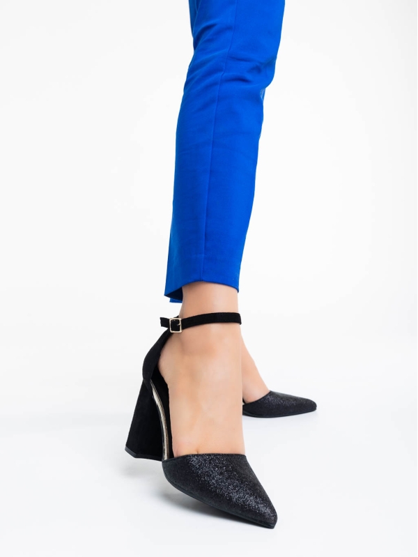 Shaianne fekete női magassarkú cipő textil anyagból, 4 - Kalapod.hu