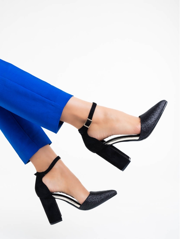 Shaianne fekete női magassarkú cipő textil anyagból, 6 - Kalapod.hu