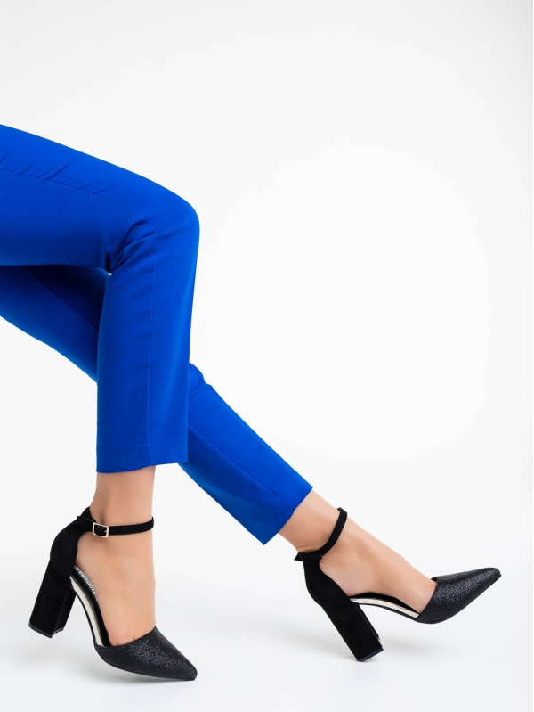 Shaianne fekete női magassarkú cipő textil anyagból, 3 - Kalapod.hu