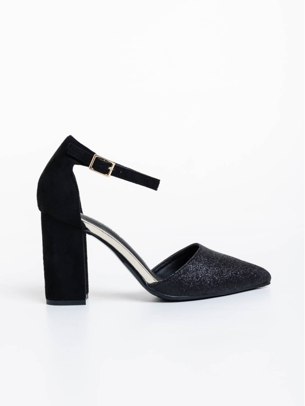 Shaianne fekete női magassarkú cipő textil anyagból, 7 - Kalapod.hu