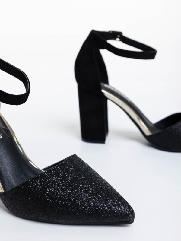 Shaianne fekete női magassarkú cipő textil anyagból, 8 - Kalapod.hu
