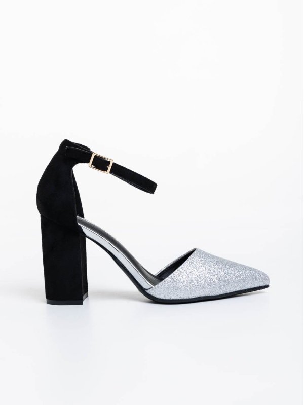 Shaianne ezüstszínű női magassarkú cipő textil anyagból, 5 - Kalapod.hu