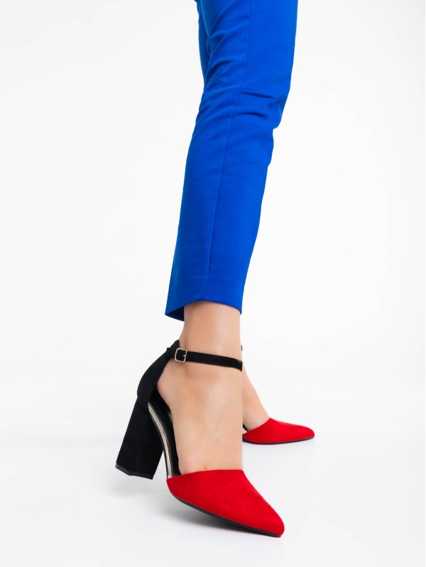 Sapna piros női magassarkú cipő textil anyagból, 2 - Kalapod.hu