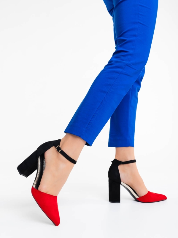 Sapna piros női magassarkú cipő textil anyagból, 3 - Kalapod.hu