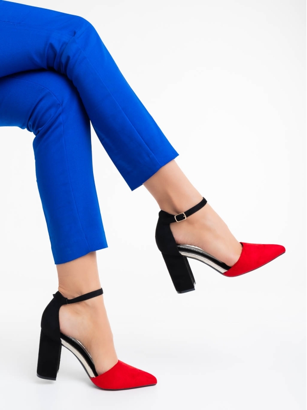 Sapna piros női magassarkú cipő textil anyagból, 4 - Kalapod.hu