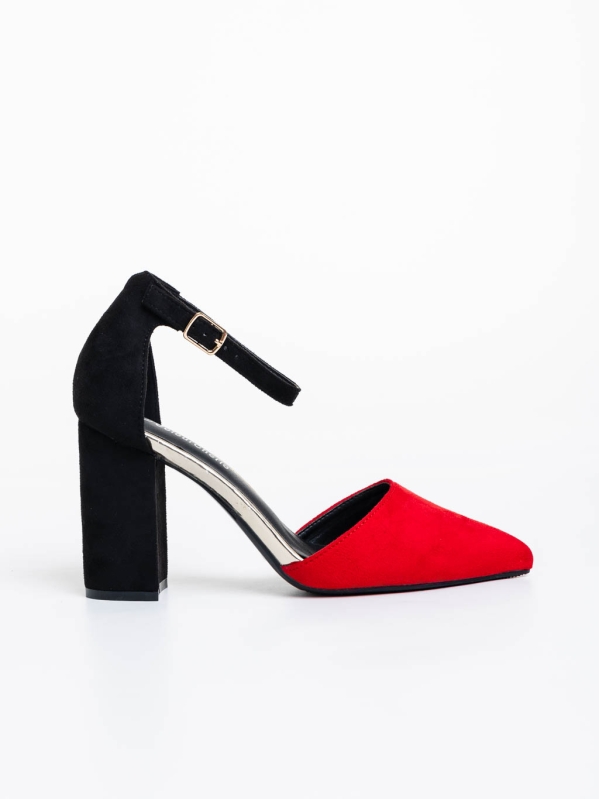 Sapna piros női magassarkú cipő textil anyagból, 5 - Kalapod.hu