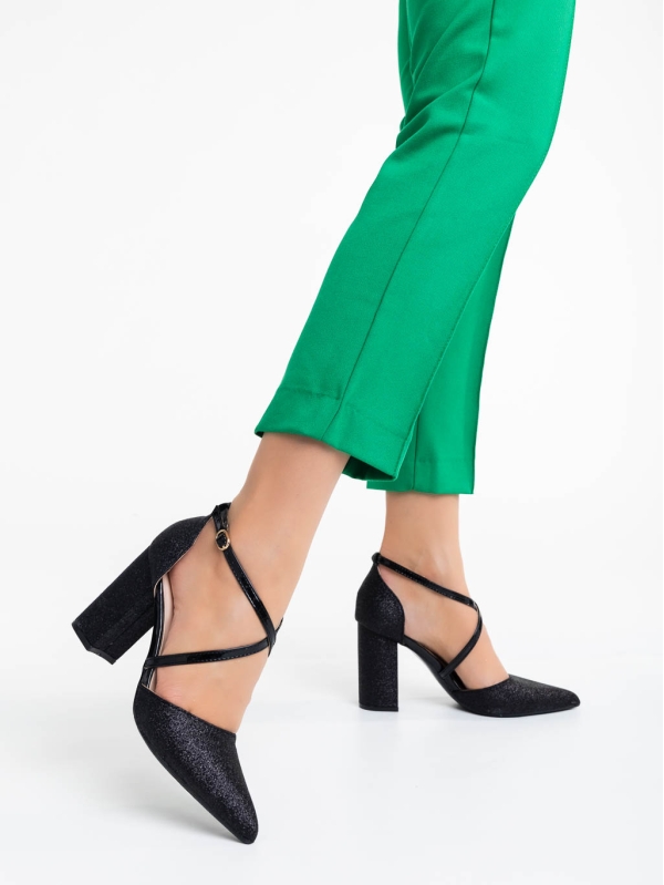 Sirenna fekete női magassarkú cipő textil anyagból - Kalapod.hu