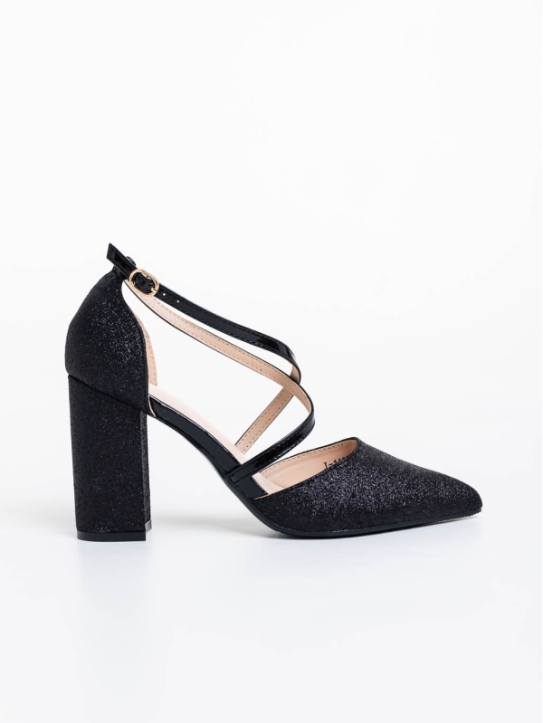 Sirenna fekete női magassarkú cipő textil anyagból, 5 - Kalapod.hu