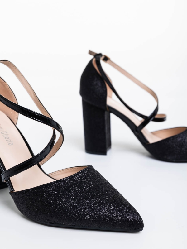 Sirenna fekete női magassarkú cipő textil anyagból, 6 - Kalapod.hu