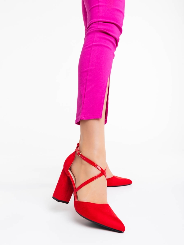 Sirenna piros női magassarkú cipő textil anyagból, 2 - Kalapod.hu