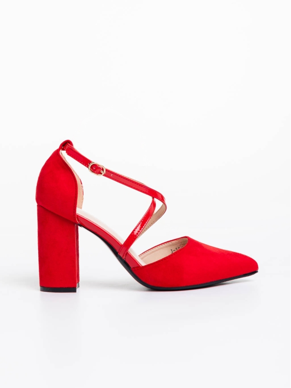 Sirenna piros női magassarkú cipő textil anyagból, 5 - Kalapod.hu