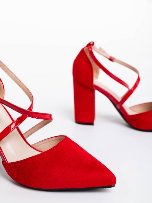 Sirenna piros női magassarkú cipő textil anyagból, 6 - Kalapod.hu