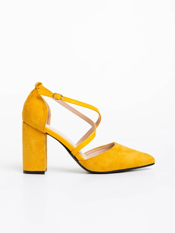Sirenna sárga női magassarkú cipő textil anyagból, 5 - Kalapod.hu