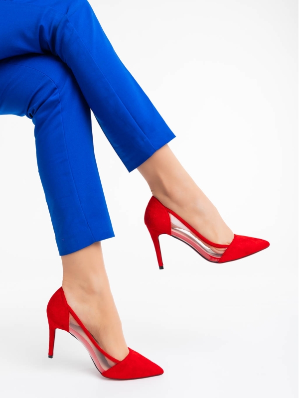 Ambar piros női cipő textil anyagból, 4 - Kalapod.hu