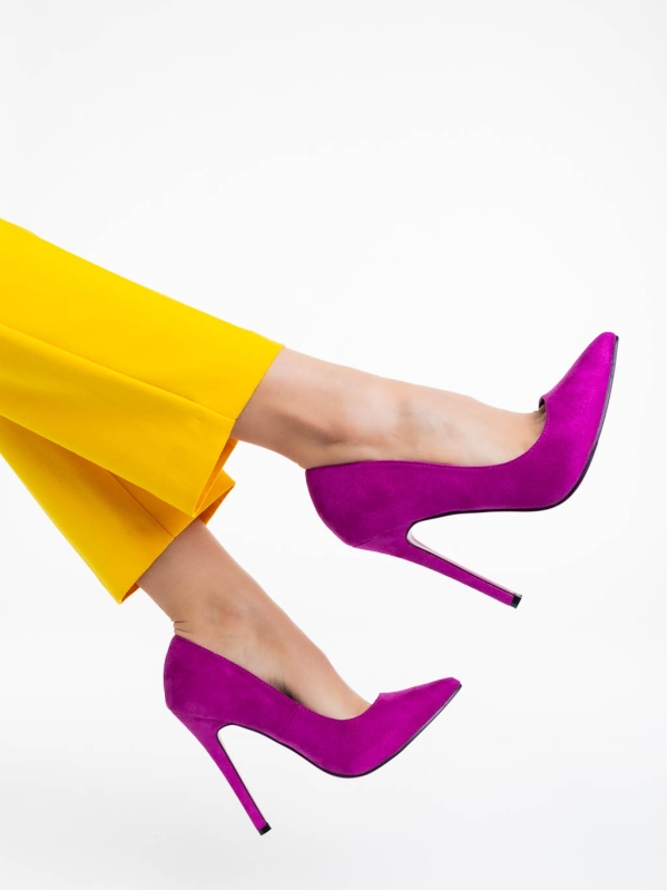 Orissa lila női magassarkú cipő textil anyagból, 3 - Kalapod.hu