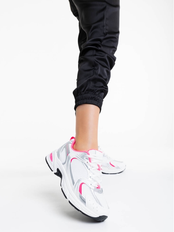 Dunya fehér és rózsaszín női sportcipő textil anyagból, 2 - Kalapod.hu