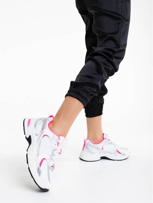 Dunya fehér és rózsaszín női sportcipő textil anyagból, 3 - Kalapod.hu