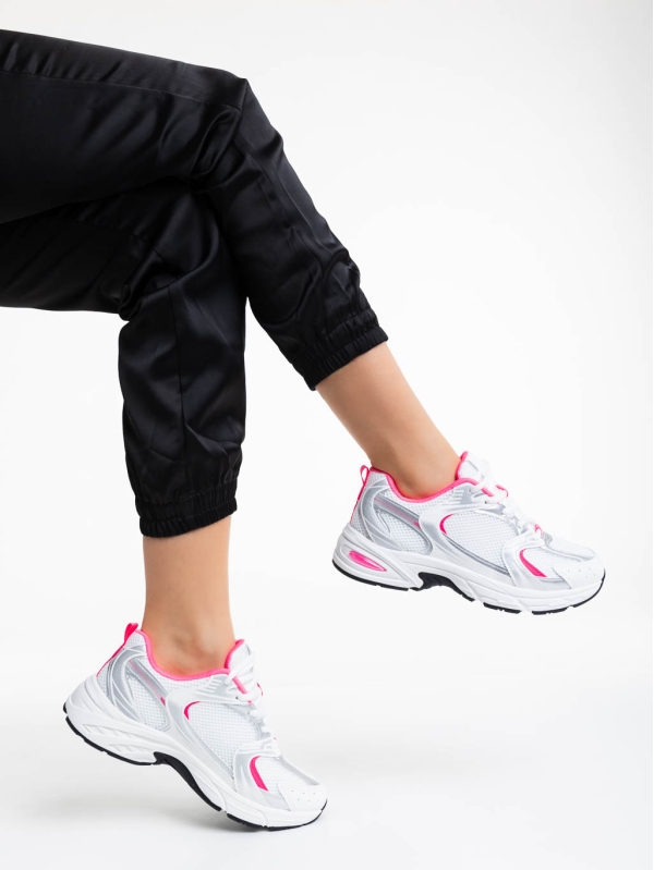 Dunya fehér és rózsaszín női sportcipő textil anyagból, 4 - Kalapod.hu