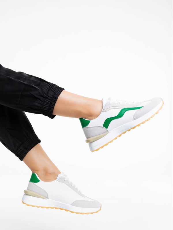 Dilly fehér és zöld női sportcipő ökológiai bőrből, 4 - Kalapod.hu