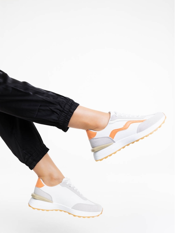 Dilly fehér és narancssárga női sportcipő ökológiai bőrből, 4 - Kalapod.hu