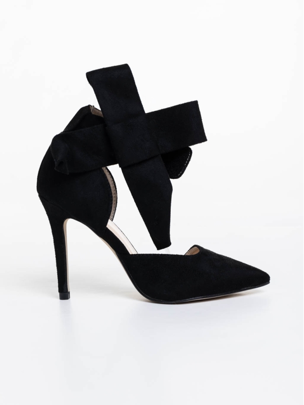 Tanicha fekete női magassarkú cipő textil anyagból, 5 - Kalapod.hu