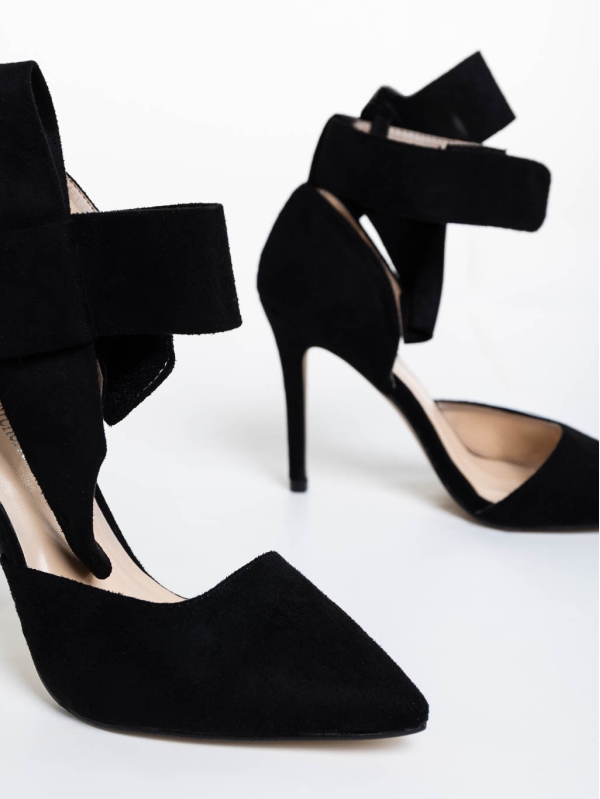 Tanicha fekete női magassarkú cipő textil anyagból, 6 - Kalapod.hu