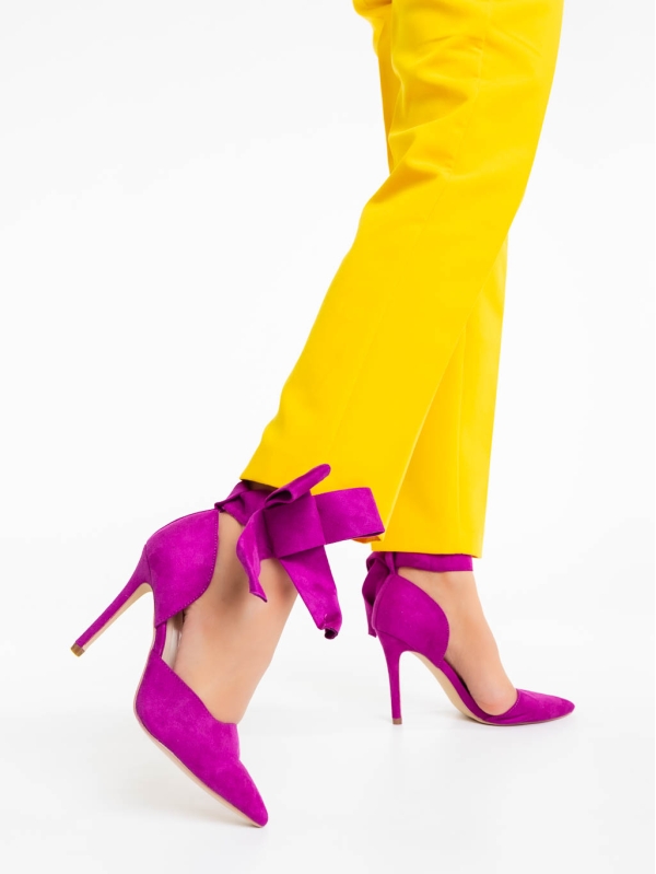 Tanicha lila női magassarkú cipő textil anyagból, 2 - Kalapod.hu