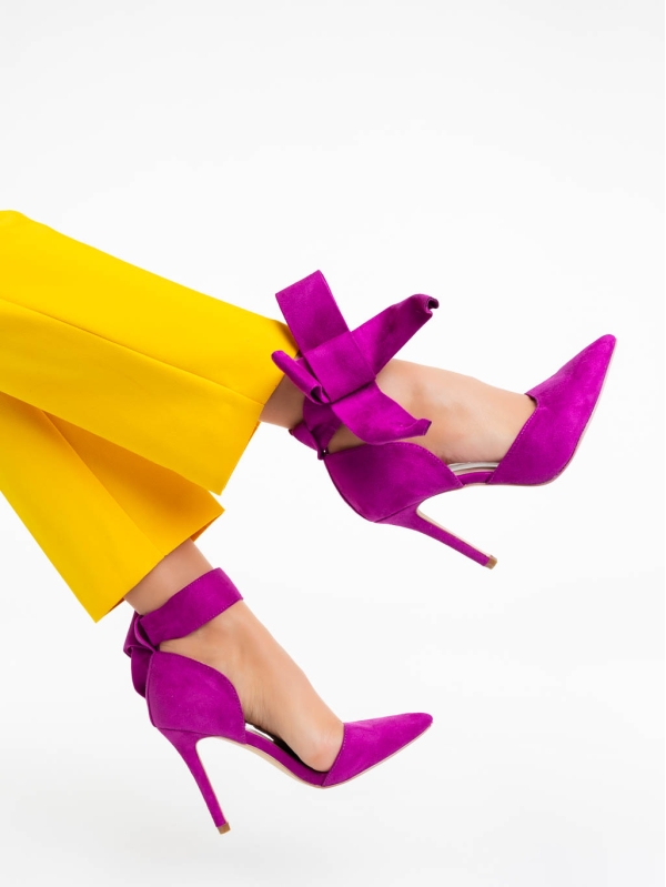 Tanicha lila női magassarkú cipő textil anyagból, 3 - Kalapod.hu