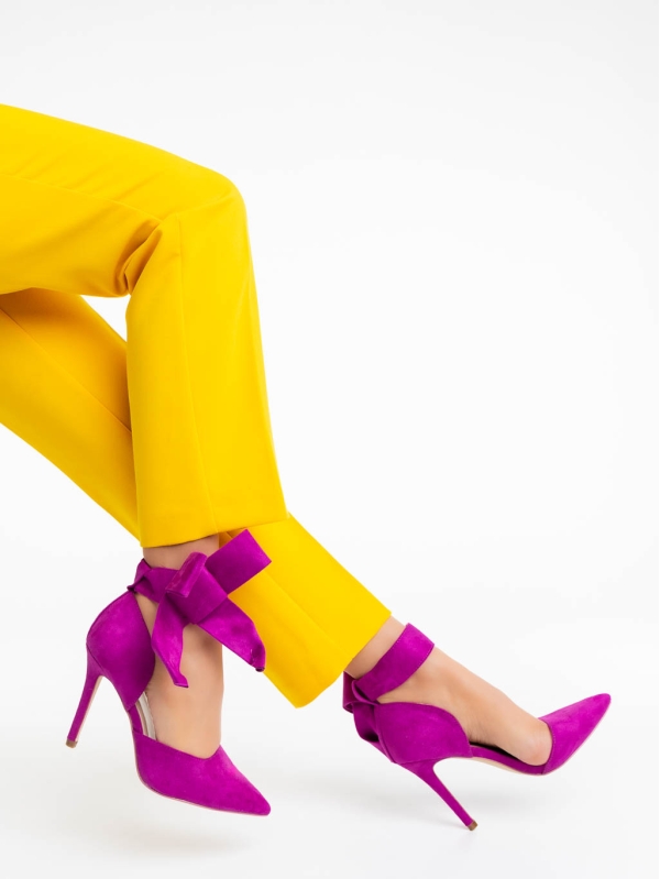 Tanicha lila női magassarkú cipő textil anyagból, 4 - Kalapod.hu