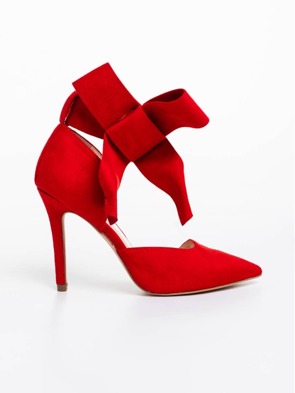 Tanicha piros női magassarkú cipő textil anyagból, 7 - Kalapod.hu