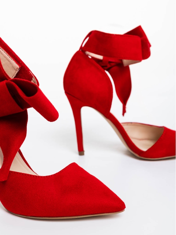 Tanicha piros női magassarkú cipő textil anyagból, 8 - Kalapod.hu